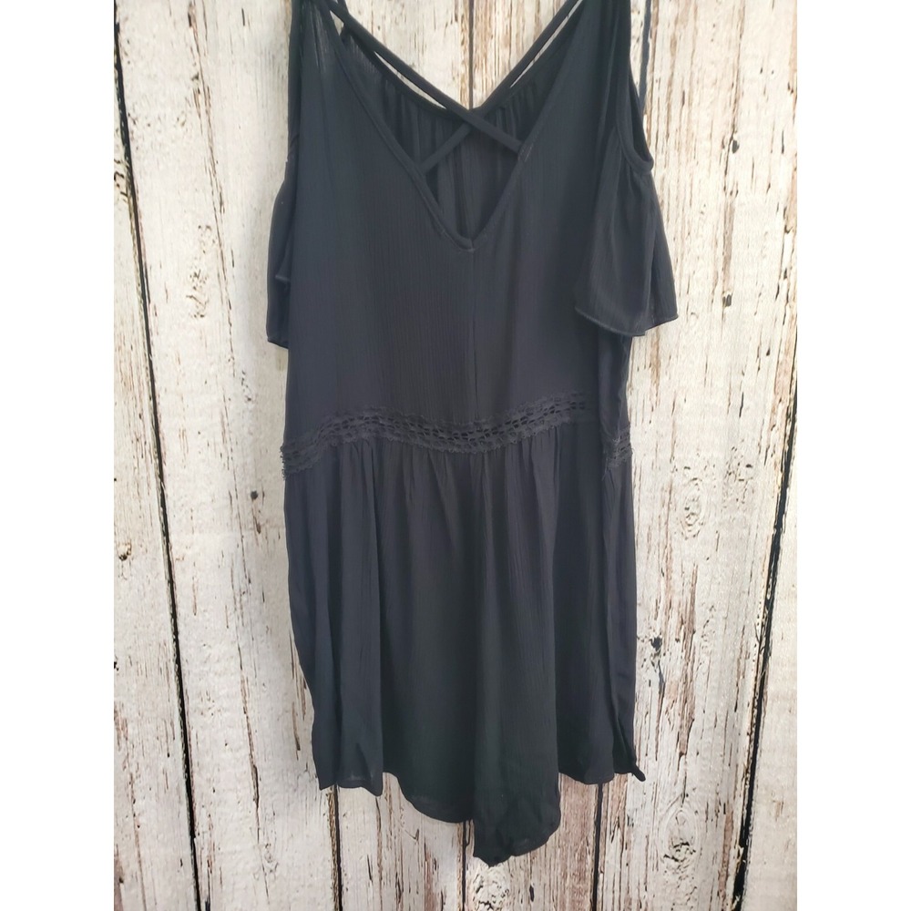 Runway Story Womens M Black Crepe Romper Jumpsuit with Shorts EUC Stylish EUC
